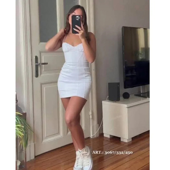 Zara Poplin Corset Style Mini Dress White Blogger Fav Size Large - Picture 2 of 15